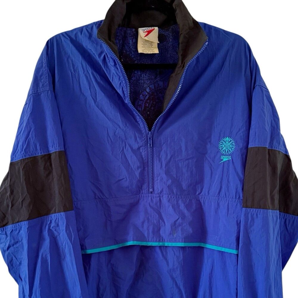 Men's Vintage Speedo Half Zip Spellout Pullover Windbreaker Jacket Nylon Small